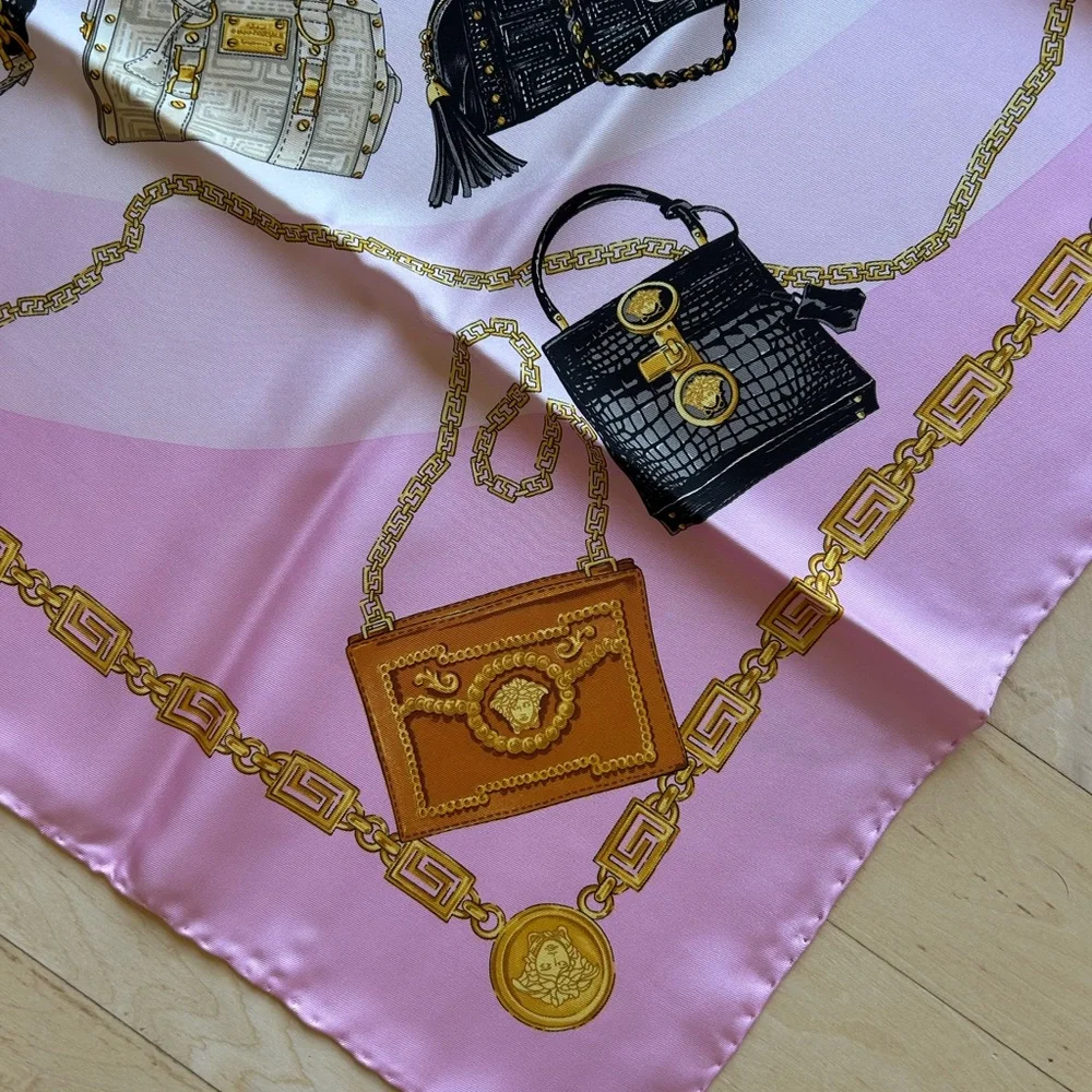 Versace Vintage ‘08 Pink Handbag Silk Scarf - 34 inches w/ certificate NIB/NWT
